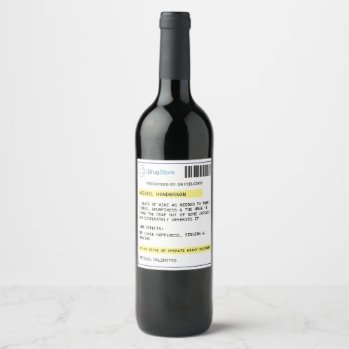 Personalized funny prescription wine label