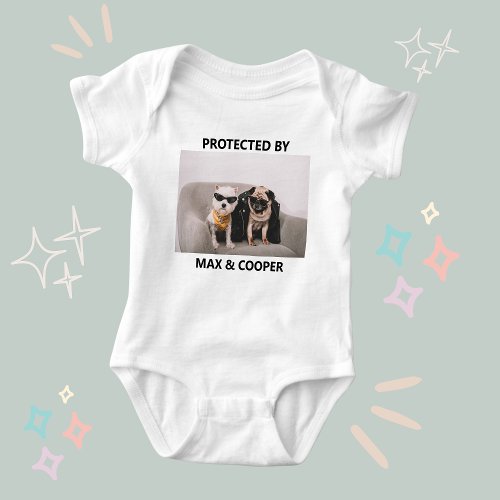 Personalized Funny Protected By Dogs Photo Baby Bodysuit