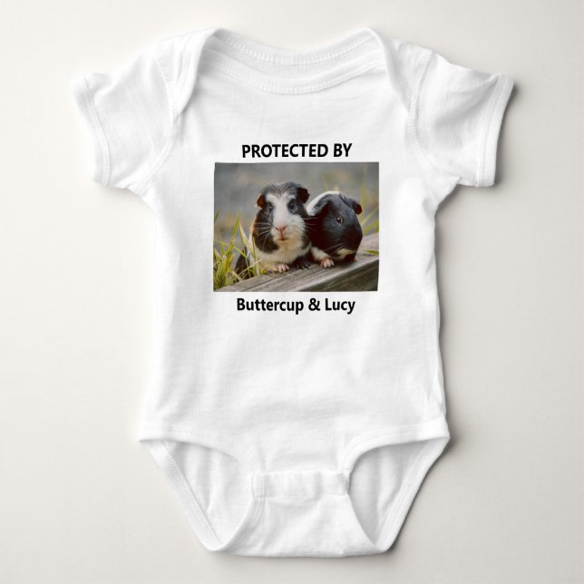 Personalized Funny Protected By Pet Photo Baby Bodysuit (Front)