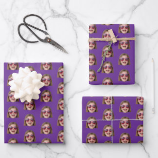Personalized Funny Purple Custom Face Photo   Wrapping Paper Sheets