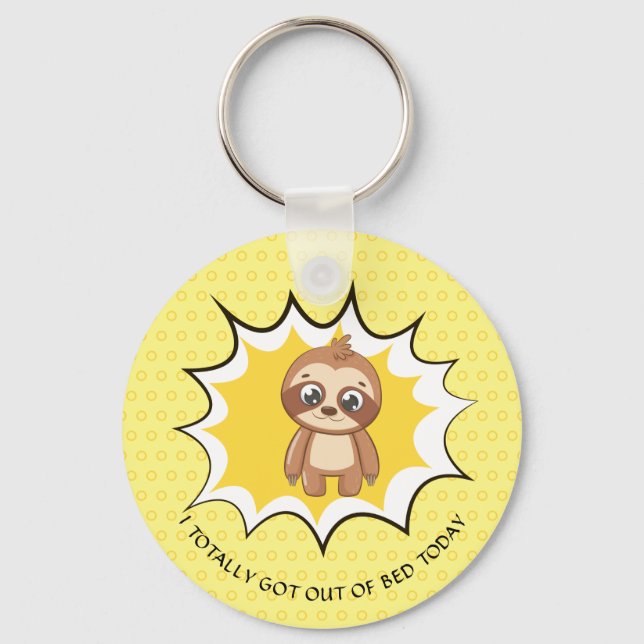 Personalized Funny Quote | Yellow Polka Dot Sloth Keychain (Front)