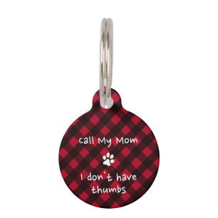 Personalized Funny Red Buffalo Plaid Puppy Dog Pet ID Tag