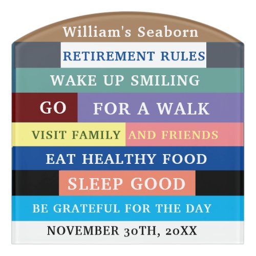 Personalized Funny Retirement Rules Humor Door Sign