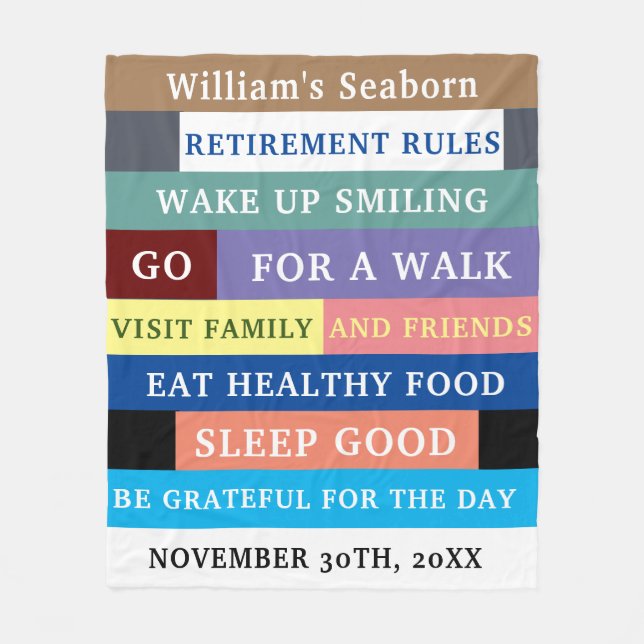 Personalized Funny Retirement Rules Humor  Fleece Blanket (Front)