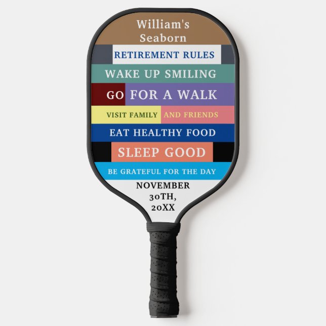 Personalized Funny Retirement Rules Humor Pickleball Paddle (Front)