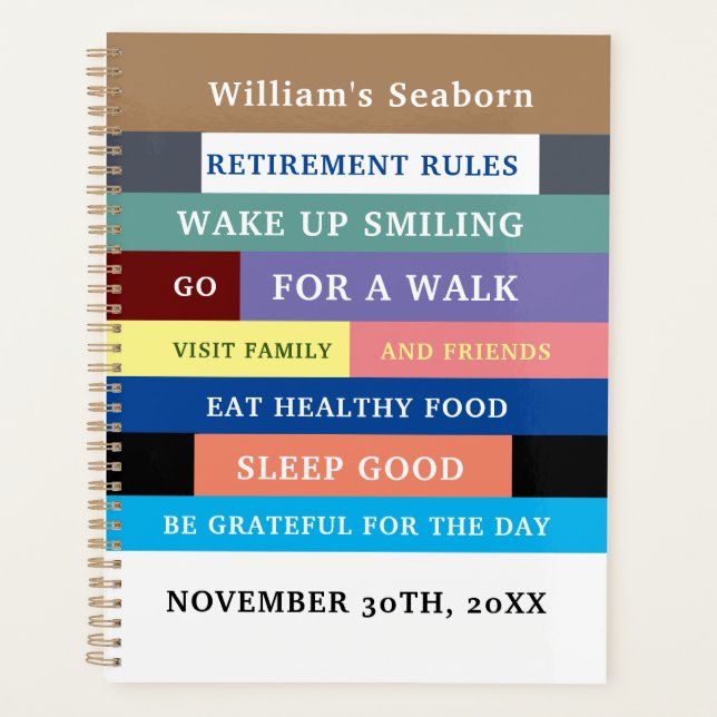 Personalized Funny Retirement Rules Humor Planner (Front)