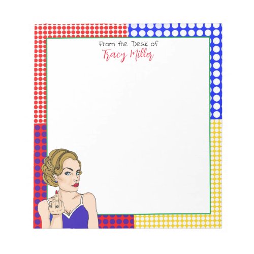 Personalized Funny Retro Lady Flipping the Bird Notepad