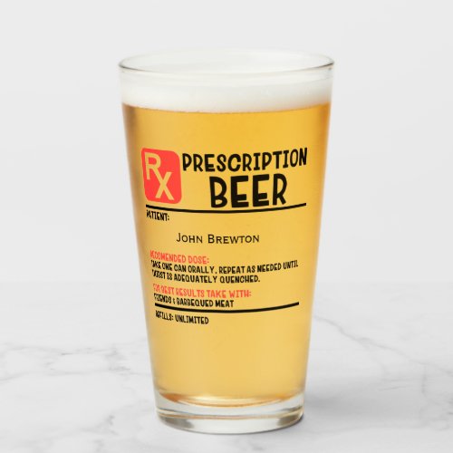 Personalized Funny RX Beer Prescription Glass