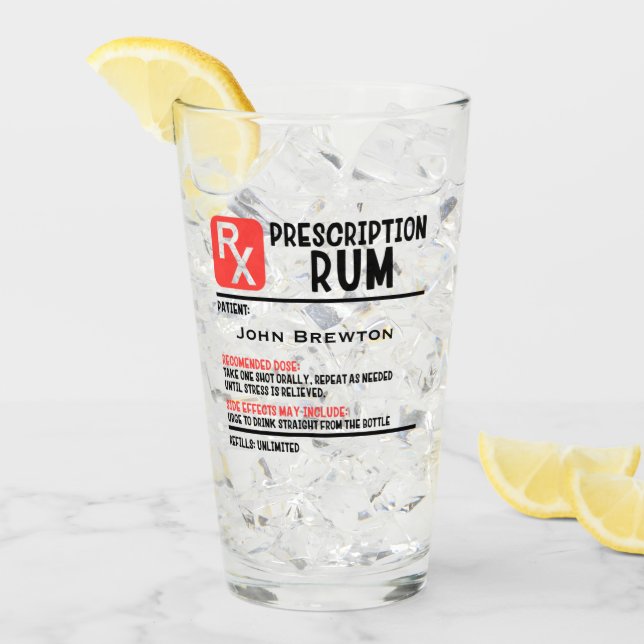 Personalized Funny RX Rum Prescription Glass (Front Ice)