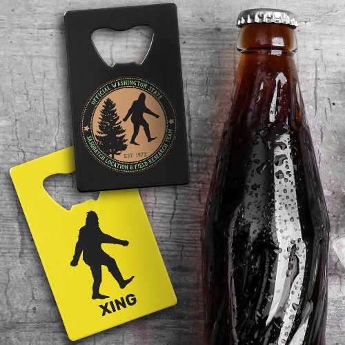 Personalized Funny Sasquatch Location and Research Credit Card Bottle Opener