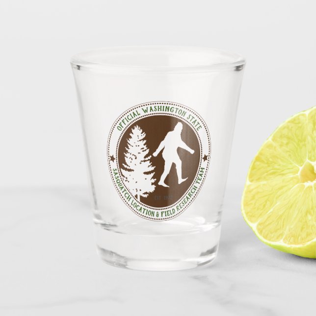 Personalized Funny Sasquatch Location and Research Shot Glass (Front)