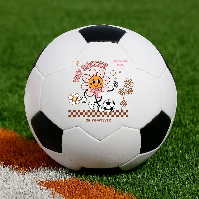 Personalized Funny Soccer Mum Retro Flower  Soccer Ball (Creator Uploaded)