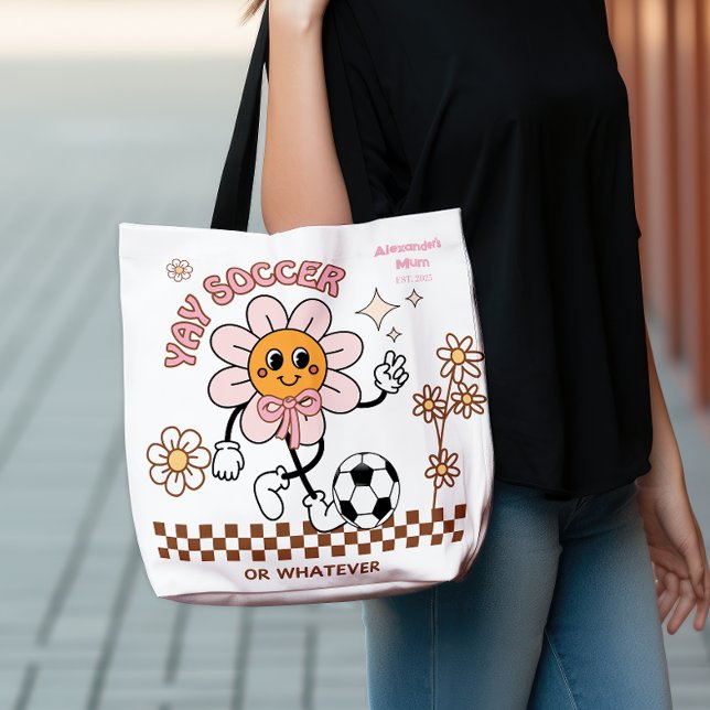 Personalized Funny Soccer Mum Retro Flower  Tote Bag (Creator Uploaded)