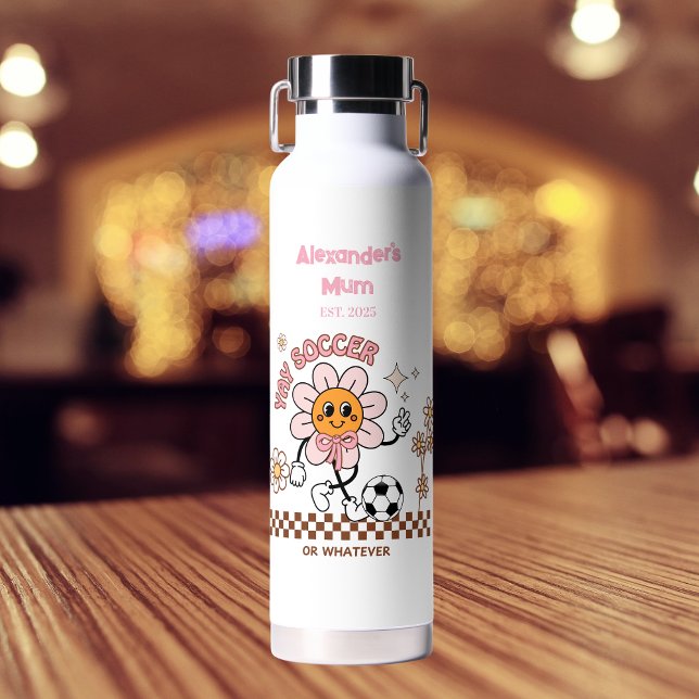 Personalized Funny Soccer Mum Retro Flower  Water Bottle (Creator Uploaded)