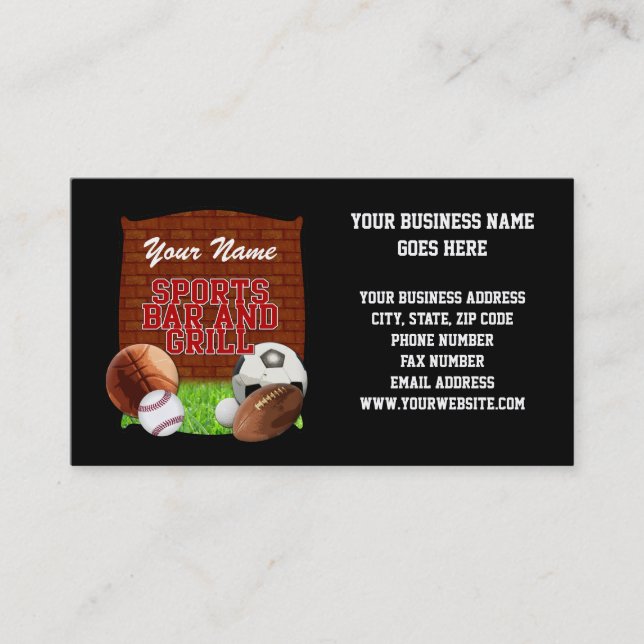 Personalized Funny Sports Bar and Grill Business Card (Front)