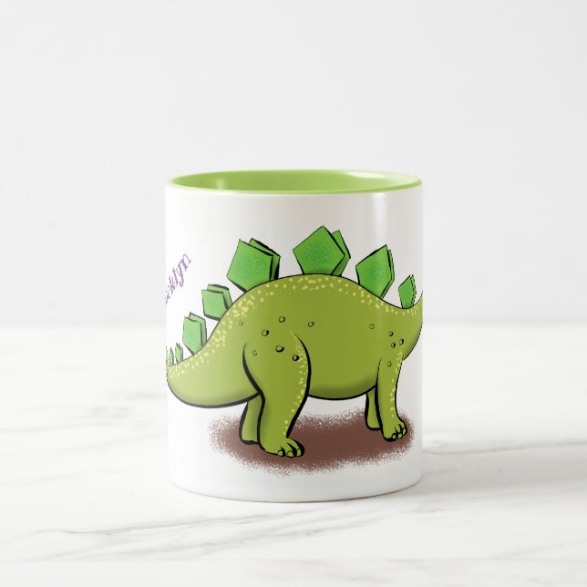 Personalized funny stegosaurus dinosaur cartoon Two-Tone coffee mug (Center)