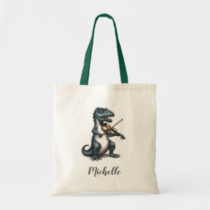 Personalized Funny T-Rex Dinosaur Playing Violin   Tote Bag