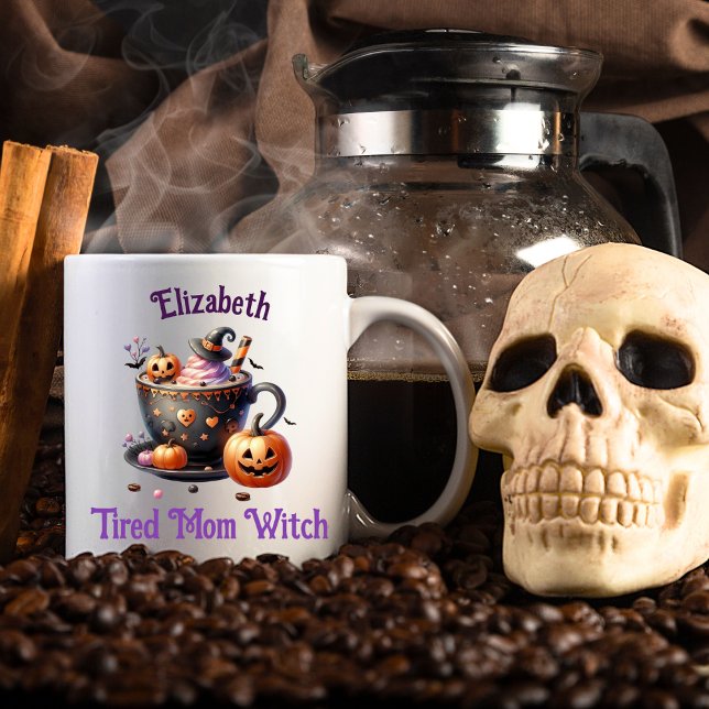 Personalized Funny Tired Mom Witch Cute Halloween  Coffee Mug (Creator Uploaded)