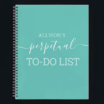 Personalized Funny To-Do List Teal Notebook<br><div class="desc">Teal blue notebook for your to do list,  with a funny cover quote - "Perpetual To-Do List",  personalized with your name or a custom text for a subject,  topic,  or job title.</div>