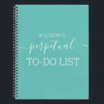Personalized Funny To-Do List Teal Notebook<br><div class="desc">Teal blue notebook for your to do list,  with a funny cover quote - "Perpetual To-Do List",  personalized with your name or a custom text for a subject,  topic,  or job title.</div>