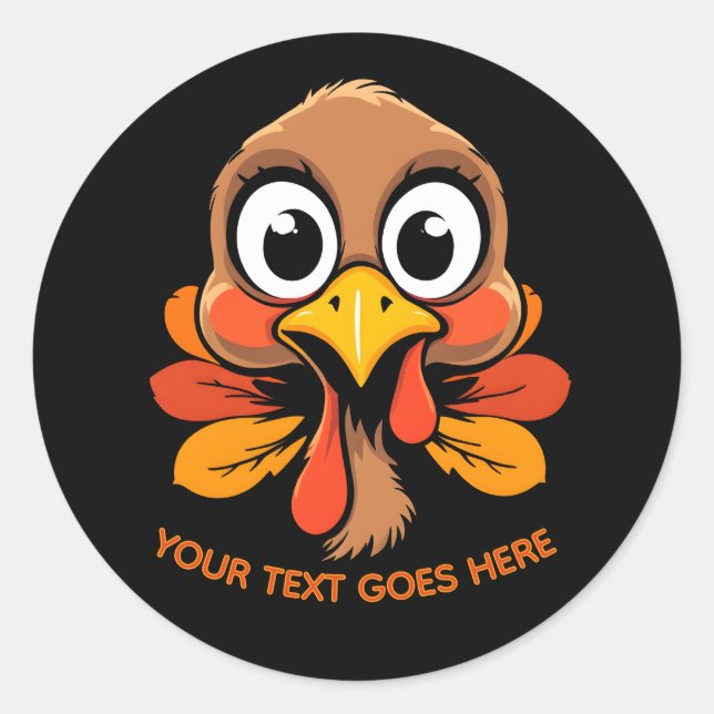 Personalized Funny Turkey Face Thanksgiving Classic Round Sticker (Front)