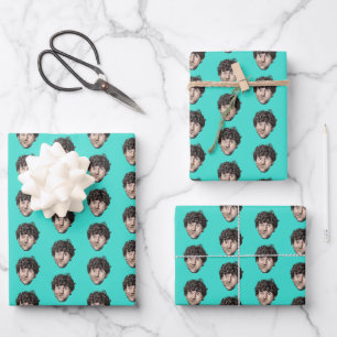 Personalized Funny Turquoise Custom Face Photo Wrapping Paper Sheets