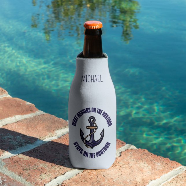 Personalized Funny What Happens on the Pontoon Bottle Cooler (In Situ Pool)