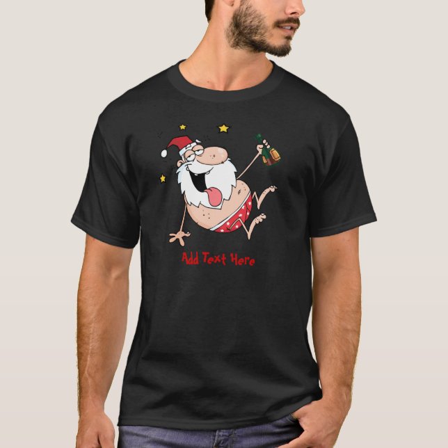Personalized Funny Xmas Cartoon Drunk Santa T-Shirt (Front)