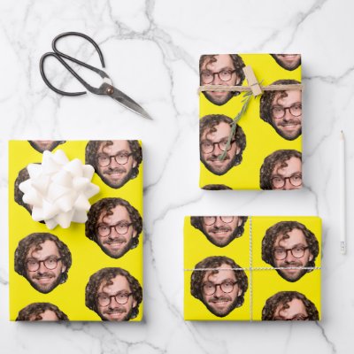 Personalized Funny Yellow Custom Face Photo Wrapping Paper Sheets