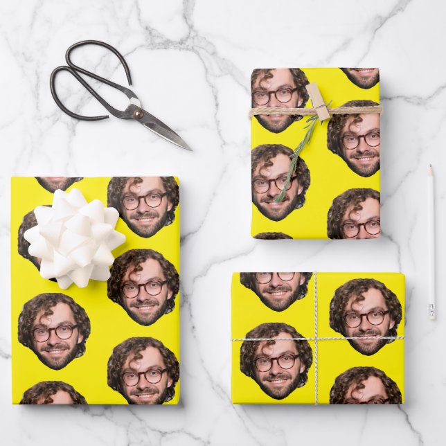 Personalized Funny Yellow Custom Face Photo Wrapping Paper Sheets (Front)