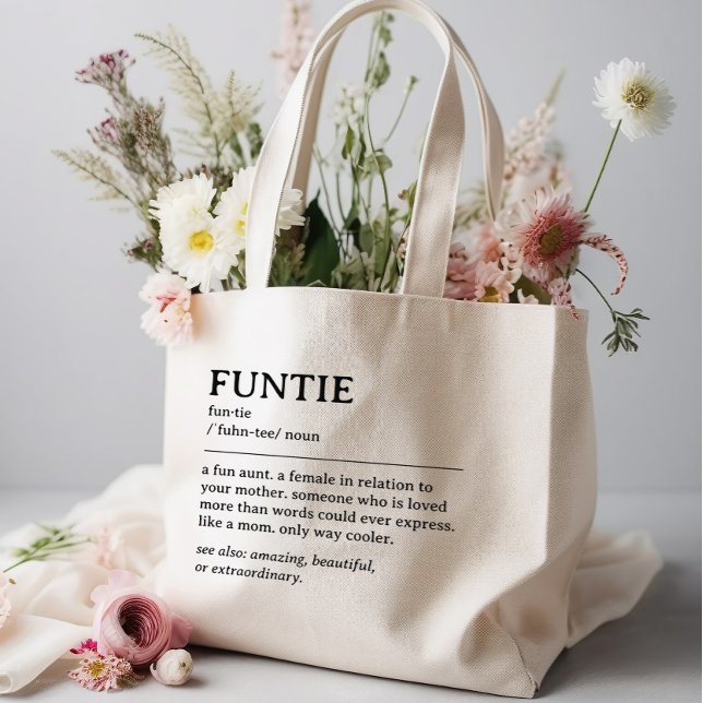 Personalized Funtie Definition Quote Large Tote Bag (cool gift for aunt)