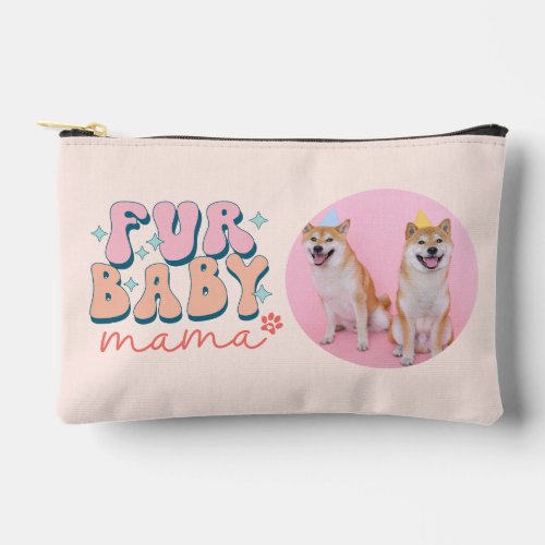 Personalized Fur Baby Mama Retro Pink Accessory Pouch