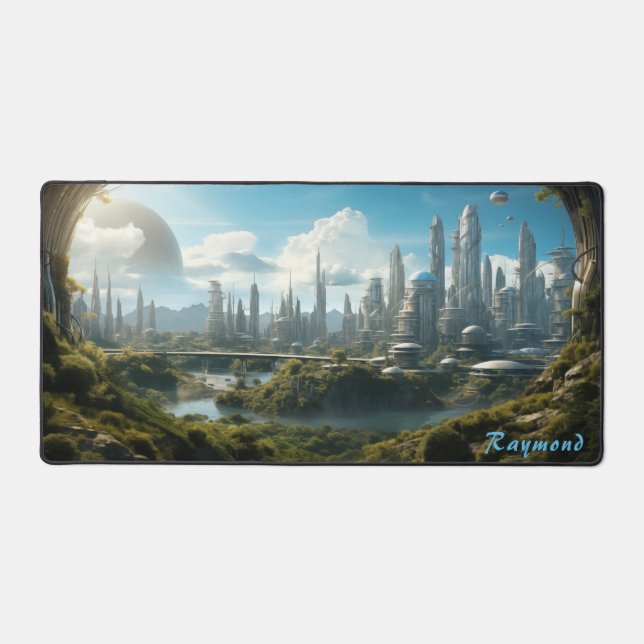 Personalized Future City Landscape Desk Mat  (Front)