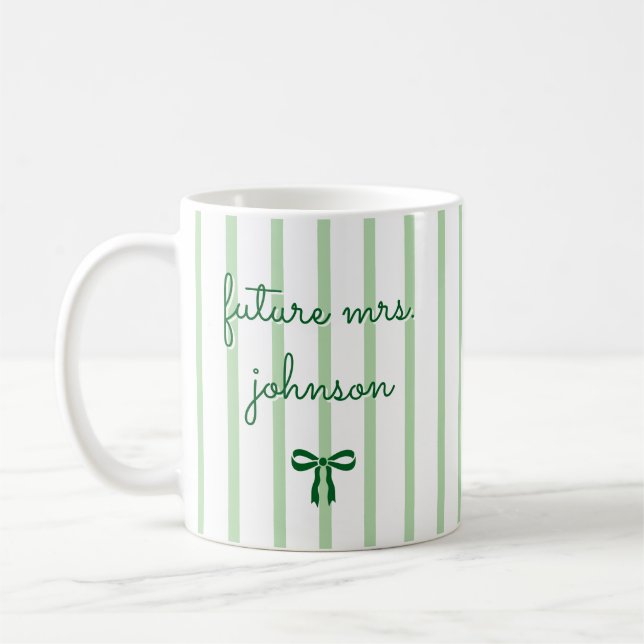 Personalized Future Mrs Stripe Engaged Bride to Be Coffee Mug (Left)
