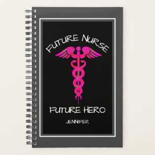 Personalized Future Nurse Medical Pink Caduceus Planner