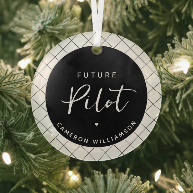 Personalized Future Pilot Elegant Glass Ornament (Insitu)