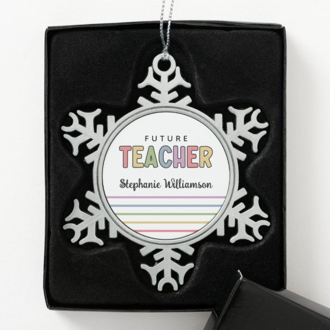 Personalized Future Teacher Colorful Cute Gifts Snowflake Pewter Christmas Ornament (Box)
