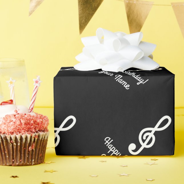 Personalized G Clef Treble music note Birthday Wrapping Paper (Birthday Party)