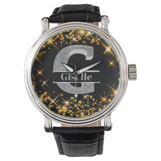 Personalized G Initial Silver Monogram Your Name  Watch (Front)