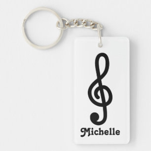 Personalized G Treble clef music note keychain