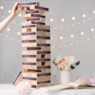 Personalized Galaxy Navy Blue Wedding Game Topple Tower