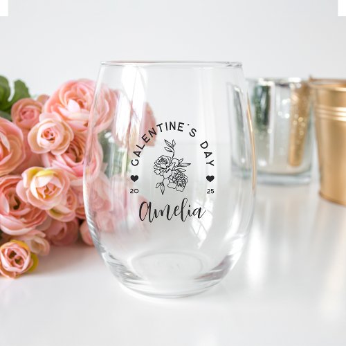 Personalized Galentines Day Stemless Wine Glass