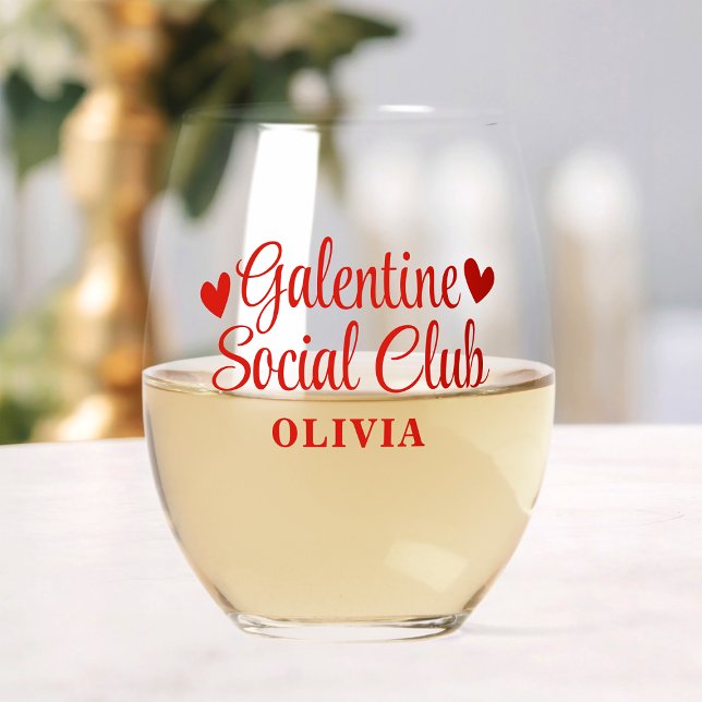 Personalized Galentine's Party Favor Gift for Her Stemless Wine Glass (Creator Uploaded)