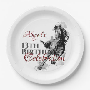 Personalized Galloping Horse Sketch Birthday Paper Plates