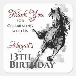 Personalized Galloping Horse Thank You Birthday Square Sticker