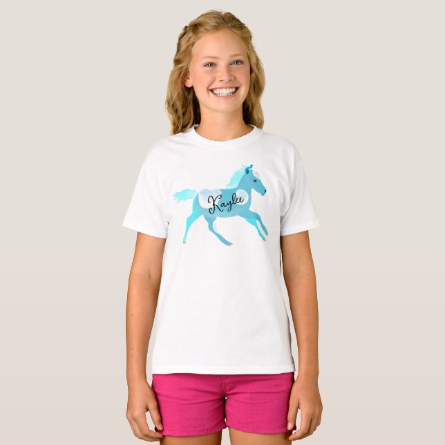 Personalized Galloping Turquoise Pony Tshirt (Front Full)