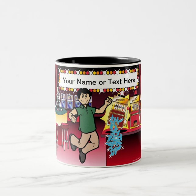 Personalized Gambler - Male Cartoon Two-Tone Coffee Mug (Center)