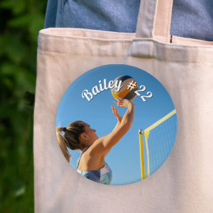 Personalized Game Day Volleyball Name Number Photo Button