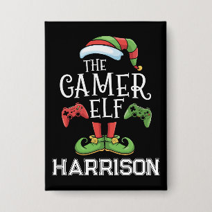 Personalized Gamer Elf Christmas Video Gaming  Button