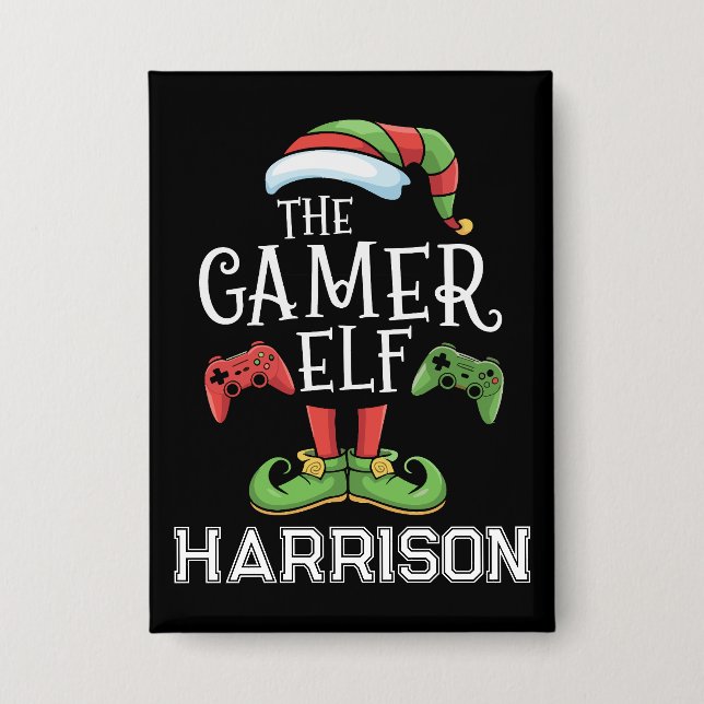 Personalized Gamer Elf Christmas Video Gaming  Button (Front)